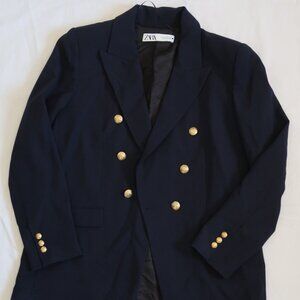Zara Navy Blue Metal Button Double-Breasted Blazer XL